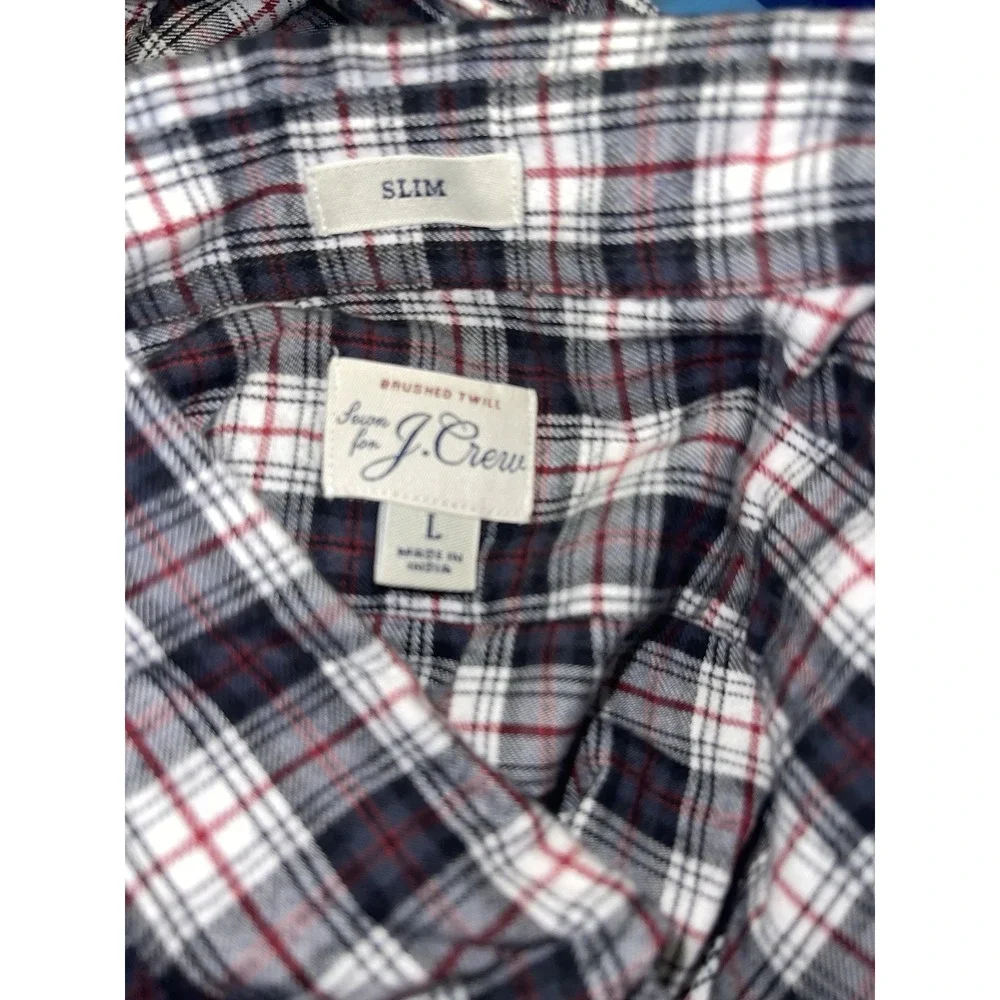 J Crew Brushed Twill Mens Button Down‎ Flannel Plaid Shirt Slim Sz L